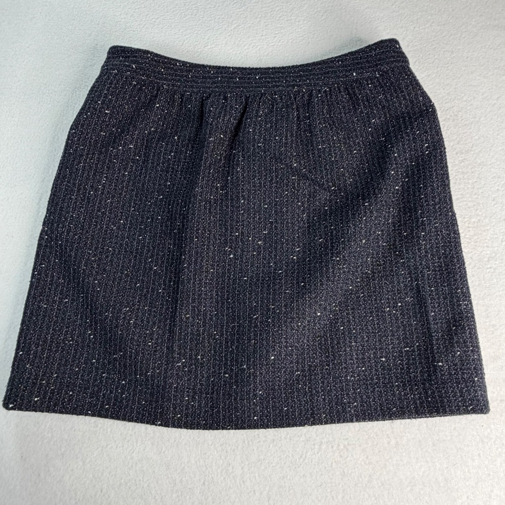 Ann Taylor LOFT Navy Blue Tweed Flecked A-Line Mini Skirt with Pockets Size 8